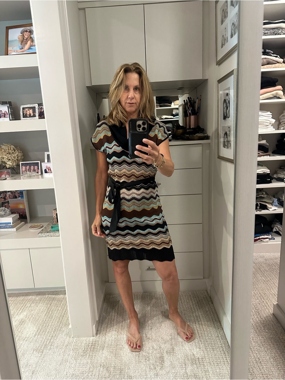 M by Missoni Multicolor Chevron Knit Mini Dress with Black Belt